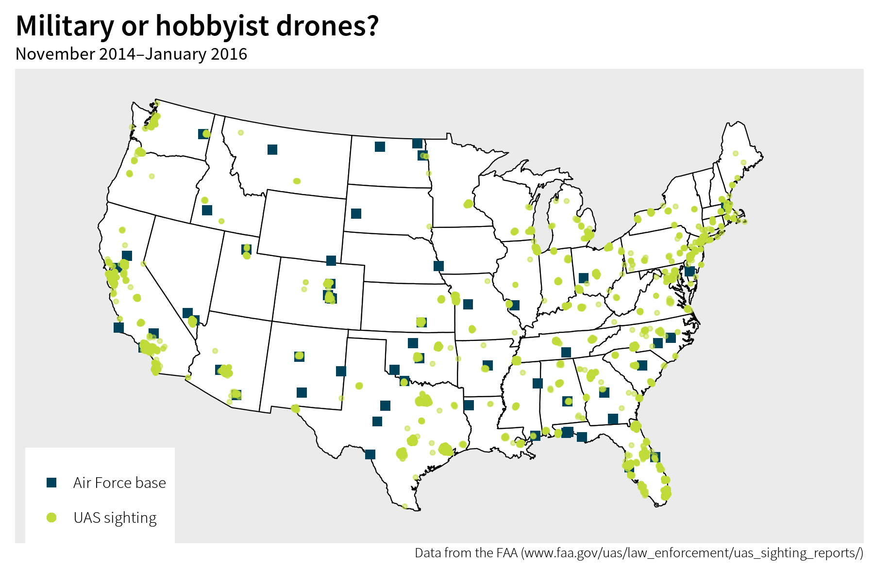 Drone sightings in the US, visualized