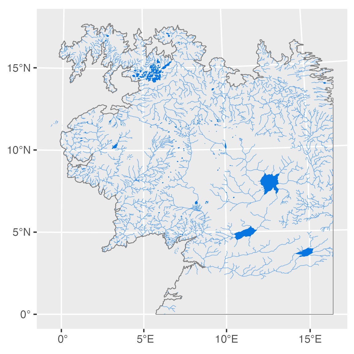 Middle Earth with rivers and lakes