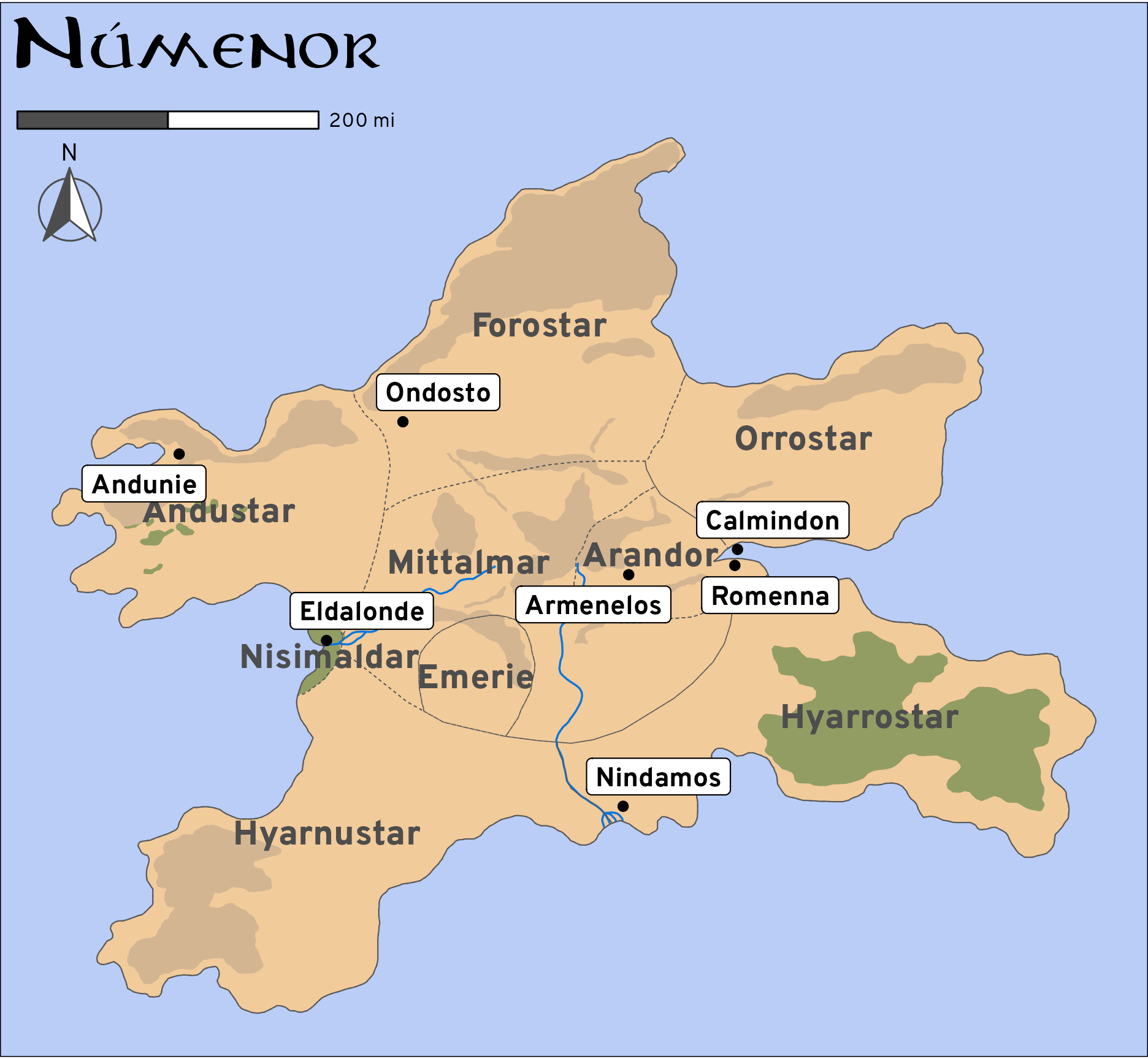Correctly scaled fancy map of Númenor