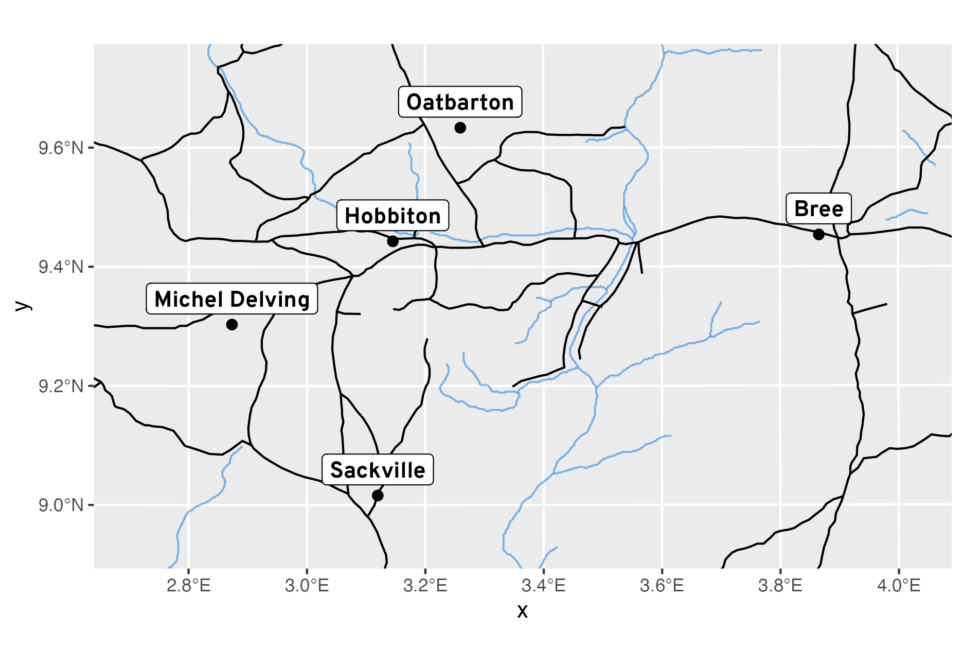 Basic zoomed-in map of the Shire