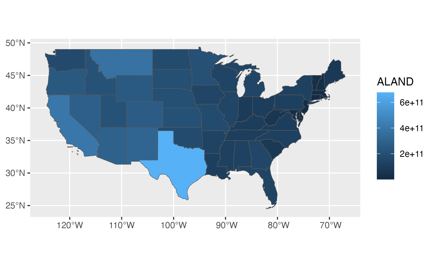 Basic map of the US, with states filled by area