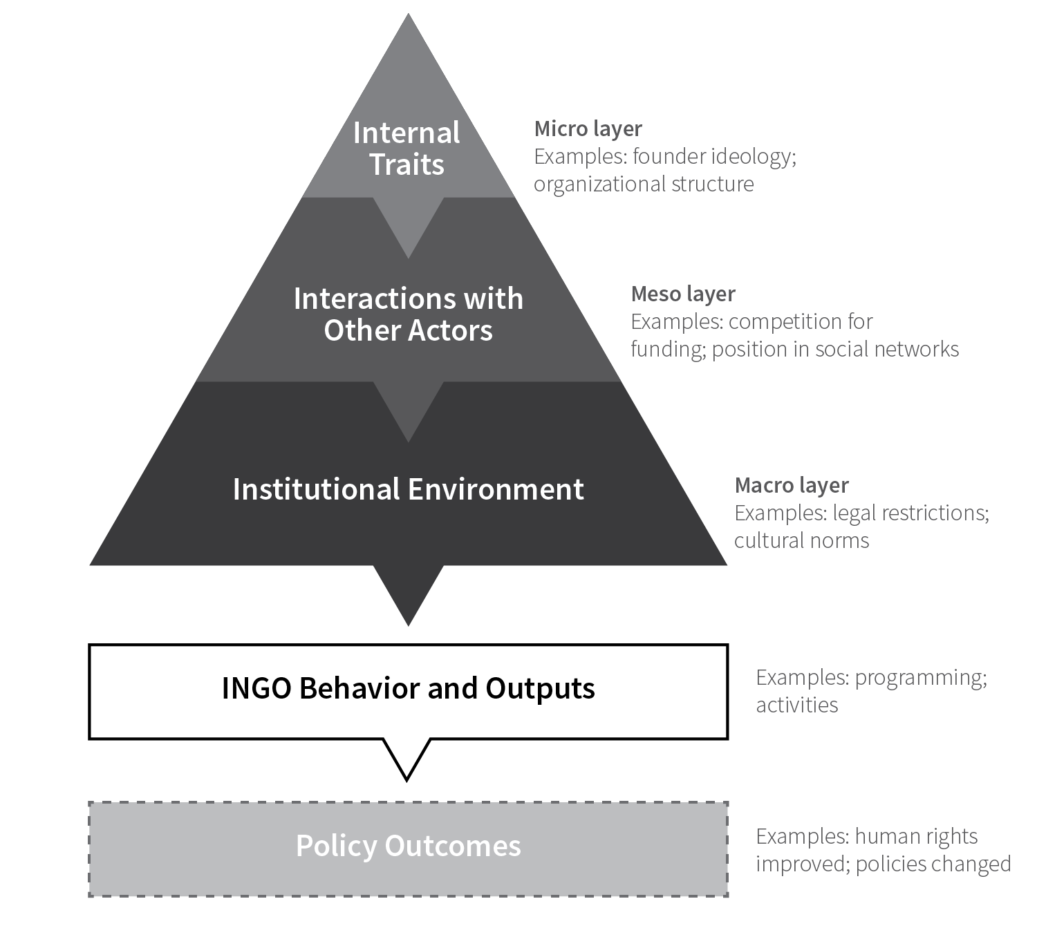 A Unified Framework for Analyzing INGO Behavior and Outputs